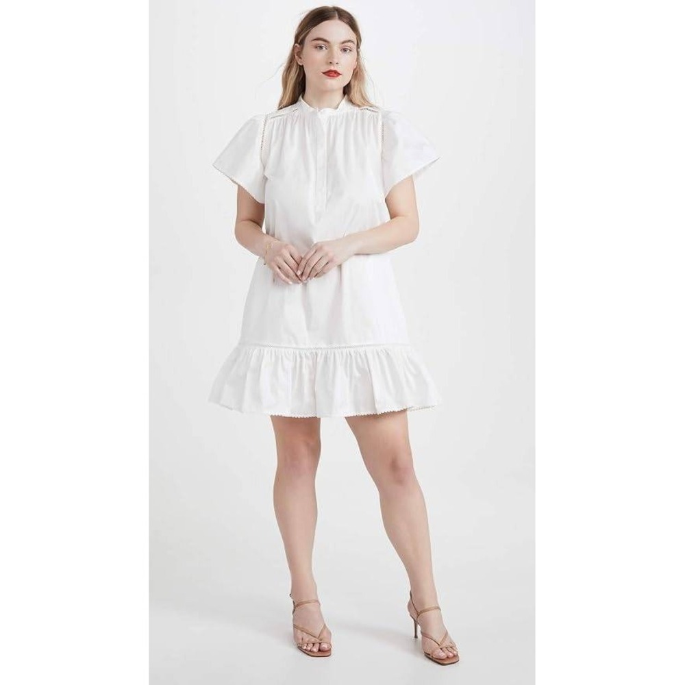 Rebecca Minkoff Natalia Dress Sz M White Eyelet Ruffle Hem Cottagecore Prairie